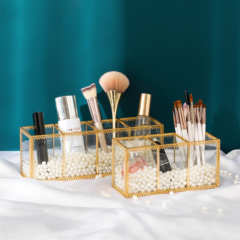 Glass Makeup Brush Box Organizer