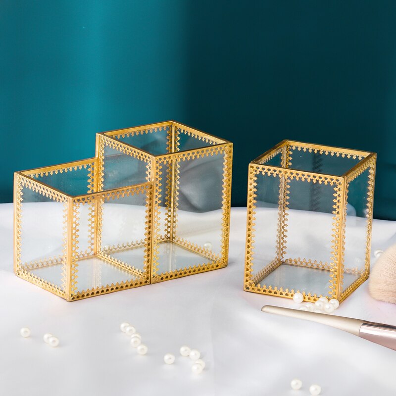 Glass Makeup Brush Box Organizer