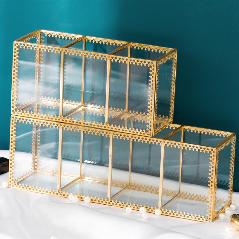 Glass Makeup Brush Box Organizer