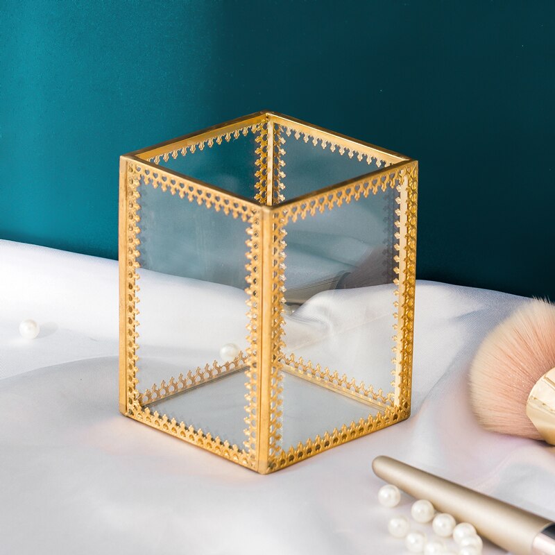 Glass Makeup Brush Box Organizer