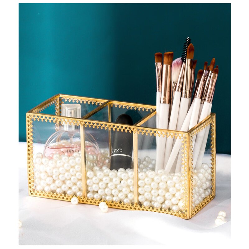 Glass Makeup Brush Box Organizer