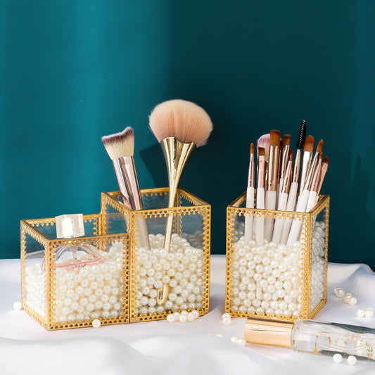 Glass Makeup Brush Box Organizer